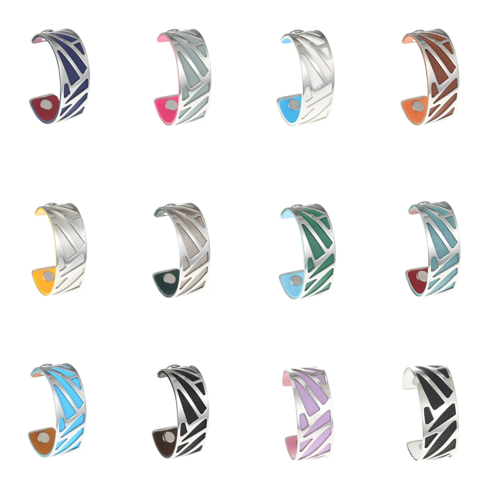 1 шт. двусторонний кожаный женский браслет из нержавеющей стали 25 мм|Браслеты| |