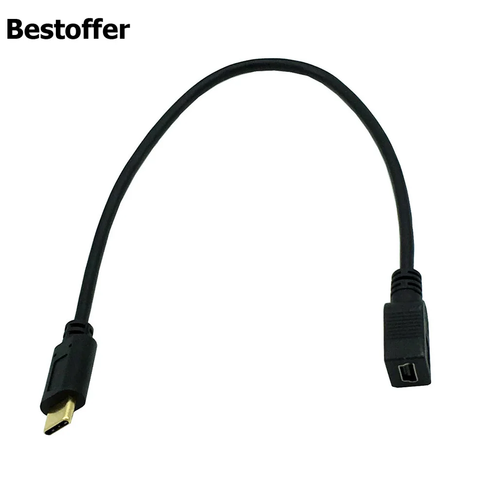 Позолоченный USB-C 3 1 Type C с разъемом Mini USB 5PIN женский Зарядный Кабель-адаптер длиной