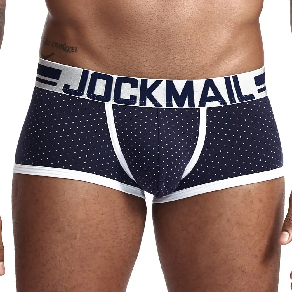 JOCKMAIL, Брендовые мужские трусы, дышащие боксеры, хлопковое Мужское нижнее белье, u-образный выпуклый мешочек, сексуальные трусы с принтом листьев, домашняя одежда, шорты - Цвет: dark blue