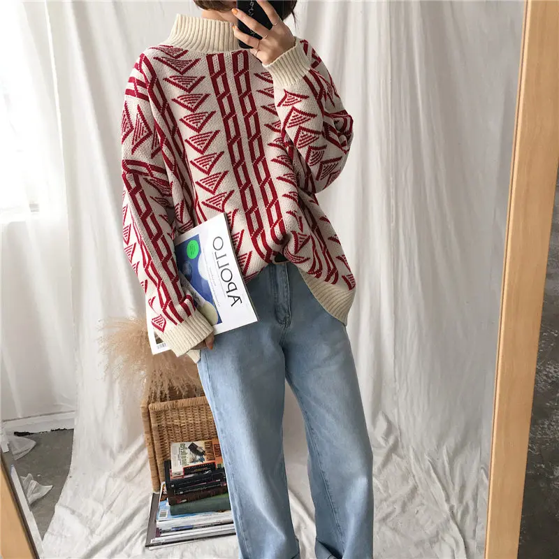 Чужой Kitty зимний свитер Геометрическая верхняя одежда удобные стильные новый