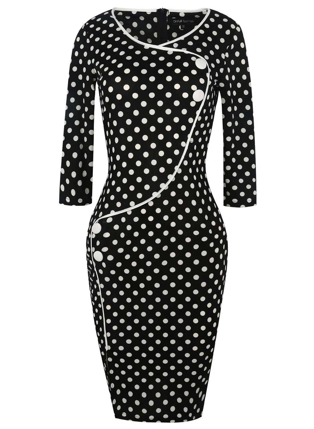 Женское платье-карандаш в горошек облегающее платье с рукавом 3/4 и раздельным