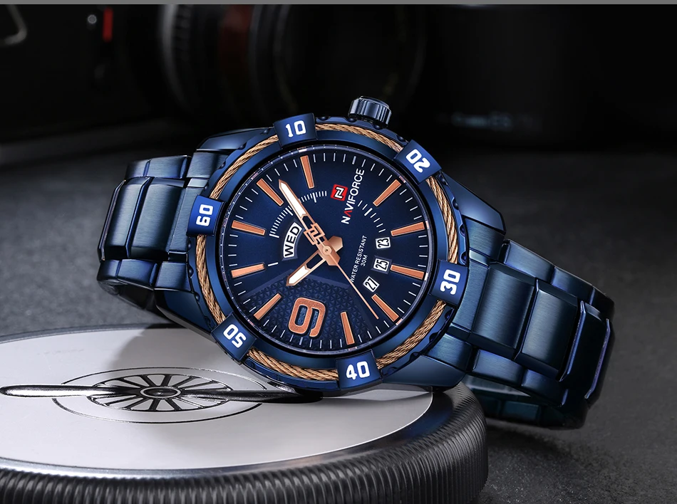 NAVIFORCE люксовый бренд мужские спортивные часы мужские кварцевые 30 м водонепроницаемые часы мужские из нержавеющей стали Авто Дата Военные Наручные часы