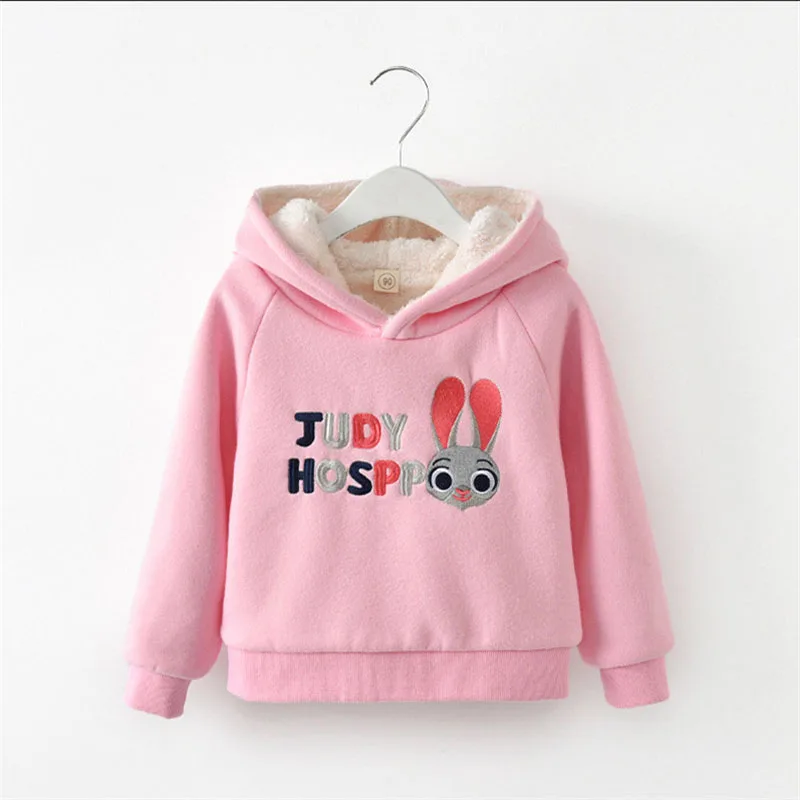 

Girls Hoodies Autumn Winter Long Sleeve Cartoon Print Hooded Sweatshirt Outerwear Children Kids Thick Velvet Warm Casual Clothes