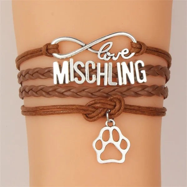 (10 шт./лот) браслет Infinity Love MISCHLING подвеска собачья лапа кожаный плетеный с веревкой