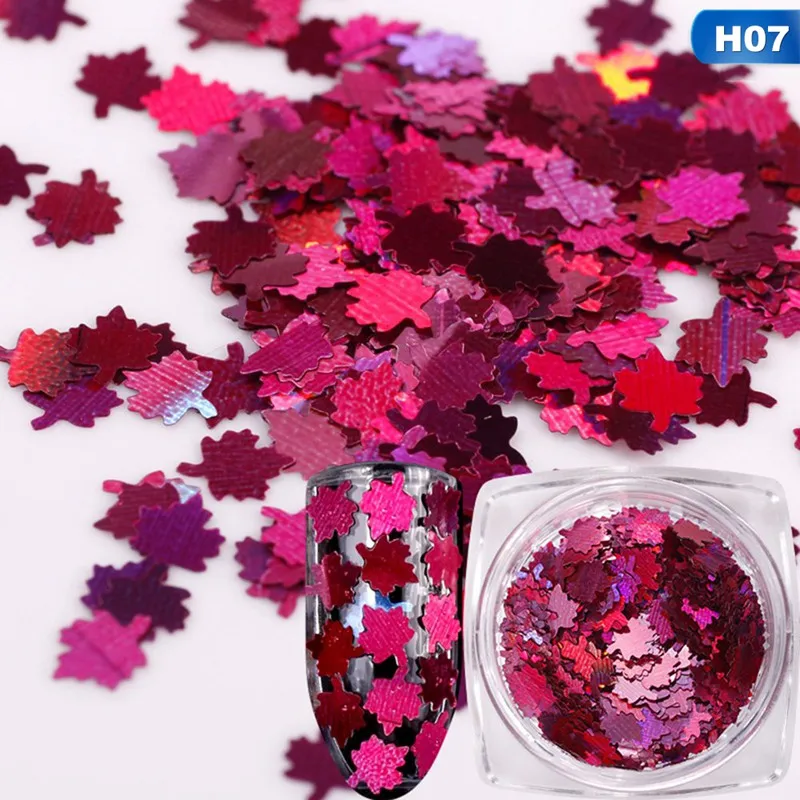 1 коробка DIY цветные кленовые листья блестки лазерные ногти художественные блестки тонкие блестки хлопья наклейки рождественские украшения для маникюра