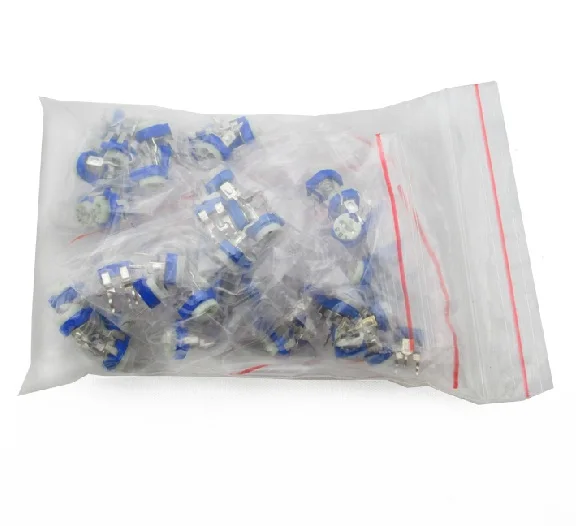 

Free Shipping 45pcs/ot high Quality Vairablle Resistor Blue and white adjustable resistor package 100ohm-1M 13values*5pcs