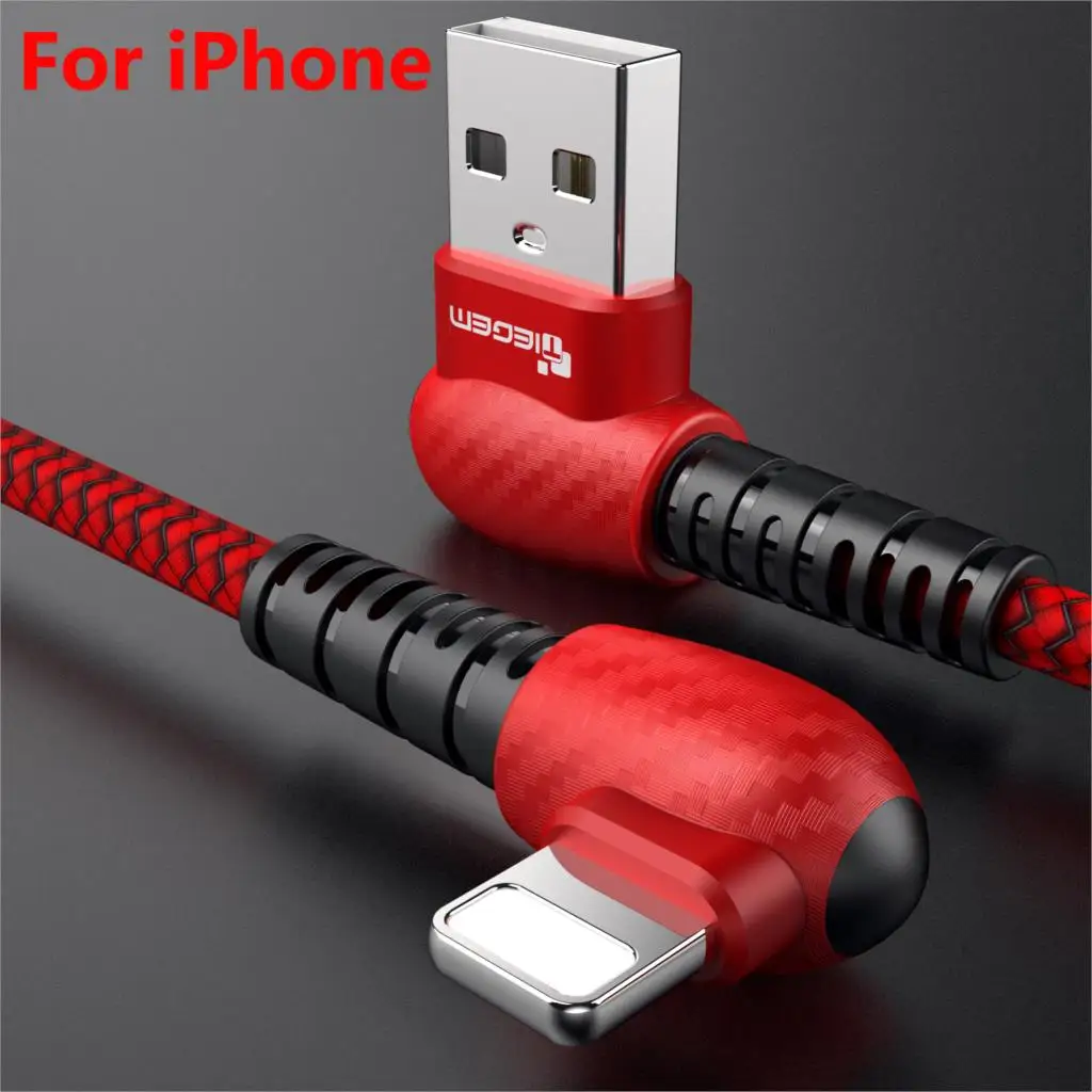 TIEGEM 90 градусов USB кабель для iPhone X XS MAX XR 8 7 6 5 6s 5S Plus SE Быстрая зарядка кабель для мобильного телефона зарядное устройство USB кабели для передачи данных - Цвет: For iPhone Red