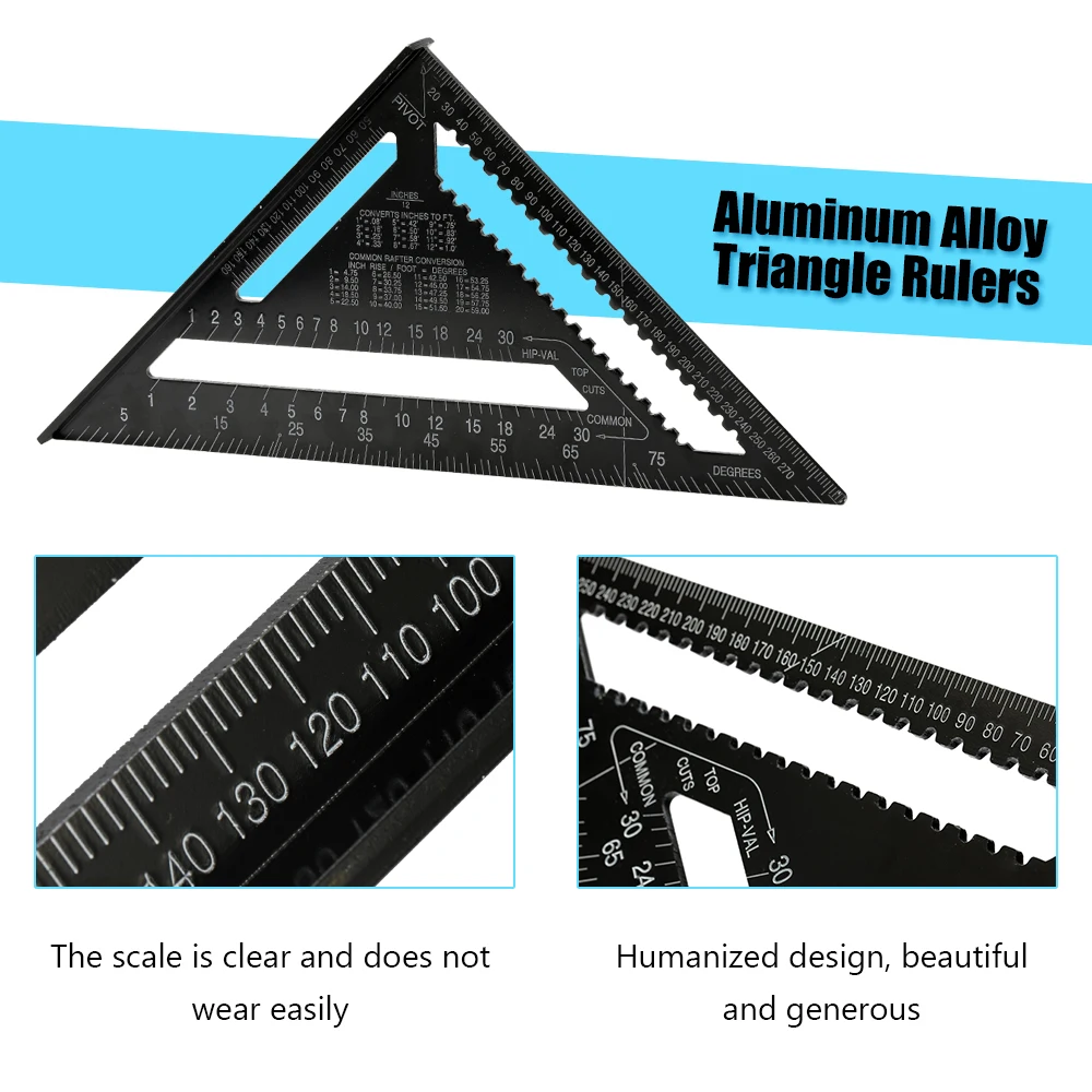 Aluminum Alloy Triangle Rulers 90 degrees 45 Set Square 12in Black Metric Ruler | Инструменты