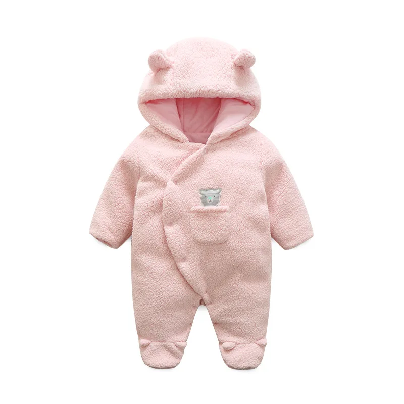 pink Одежда для новорожденных с рисунком медведя для маленьких девочек и мальчиков с капюшоном, комбинезон с капюшоном, флисовый комбинезон весенний и осенний детский комбинезон, костюм для детей принцессы, Roupa Infanti Menina - Цвет: pink