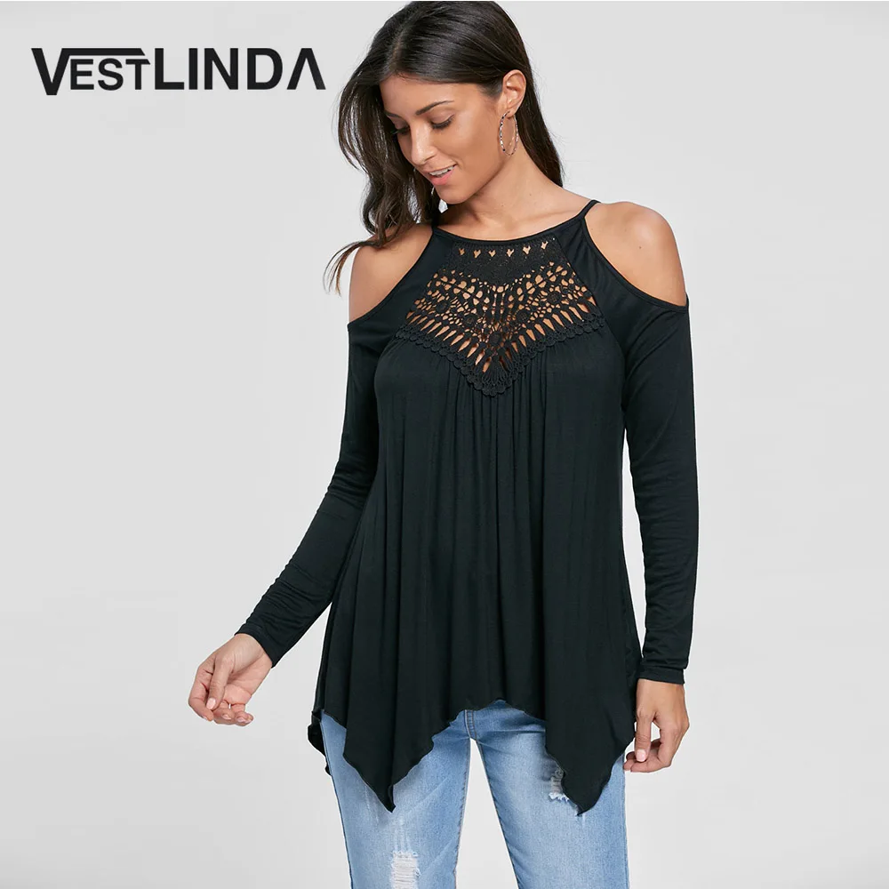 VESTLINDA 2017 Осенняя женская новая модная блузка повседневная с круглым вырезом и