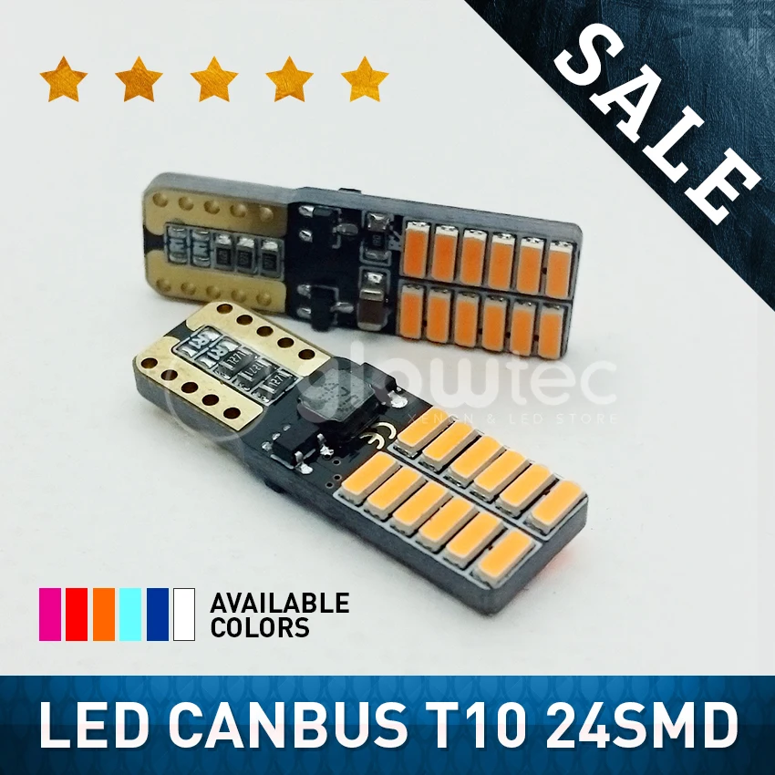 Светодиодная лампа T10 24SMD, автомобильная лампа CANBUS, без ошибок, 12 В, супер яркая, габаритная лампа белого, красного, синего, фиолетового, оранжевого цветов