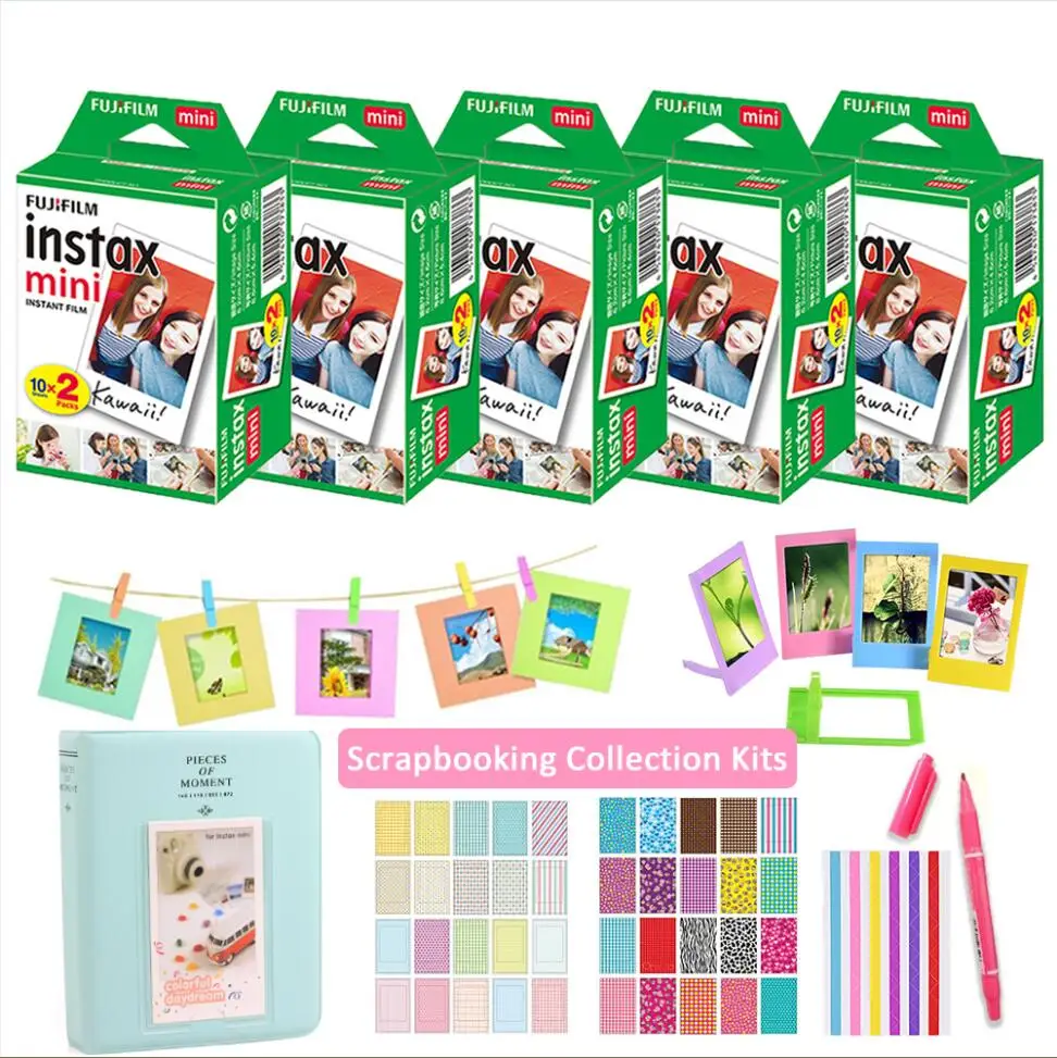 Для камеры моментальной печати Fujifilm Instax Mini 9 20-100 шт. Mini 8 белая пленка фотобумага+ набор аксессуаров 10 в 1+ альбом Ice Blue - Цвет: 100 sheet bundle kit