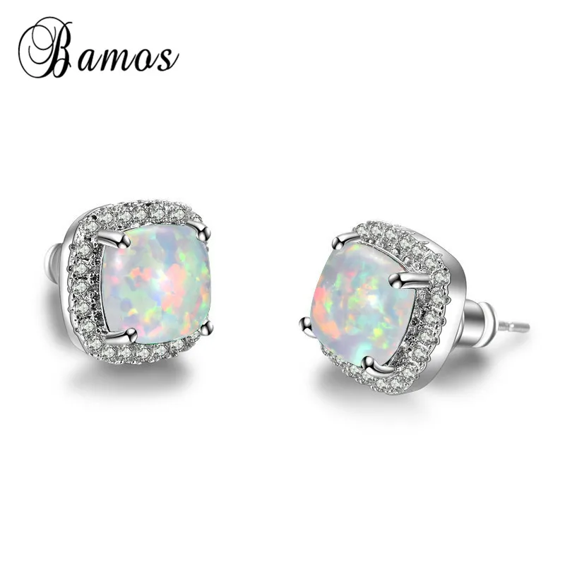 Женские серьги гвоздики с опалом Bamos белые/зеленые/синие Серьги невесты