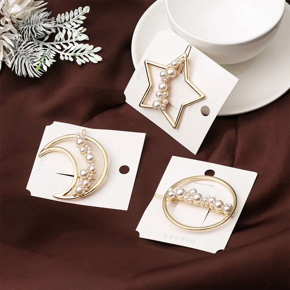 Женские заколки для волос золотистые металлические с жемчугом в форме звезды 2019 |