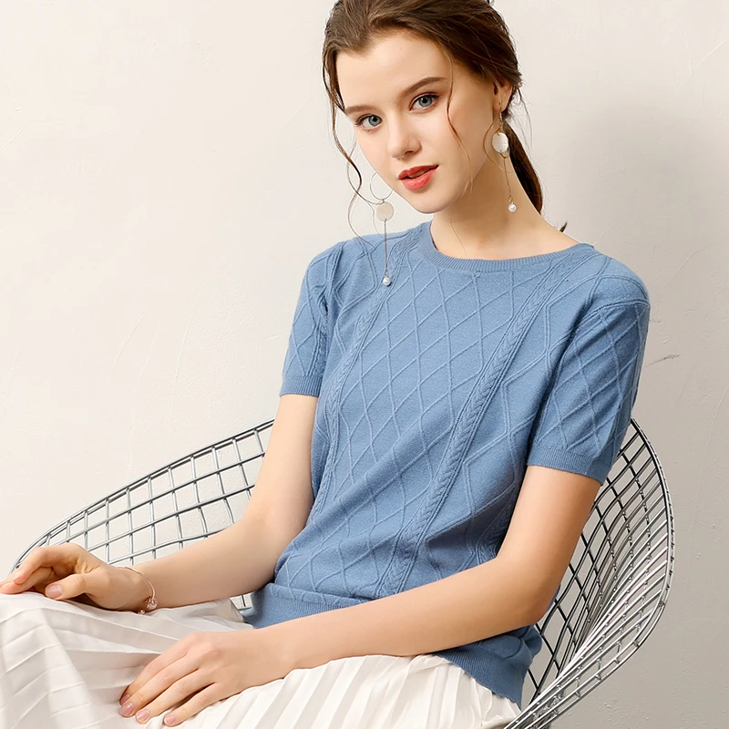 Soft Diamond knit Sweaters and Pullovers for Women Cashmere Vertical Short Sleeve Spring Autumn Blouse Tops Female Brand Jumper | Женская