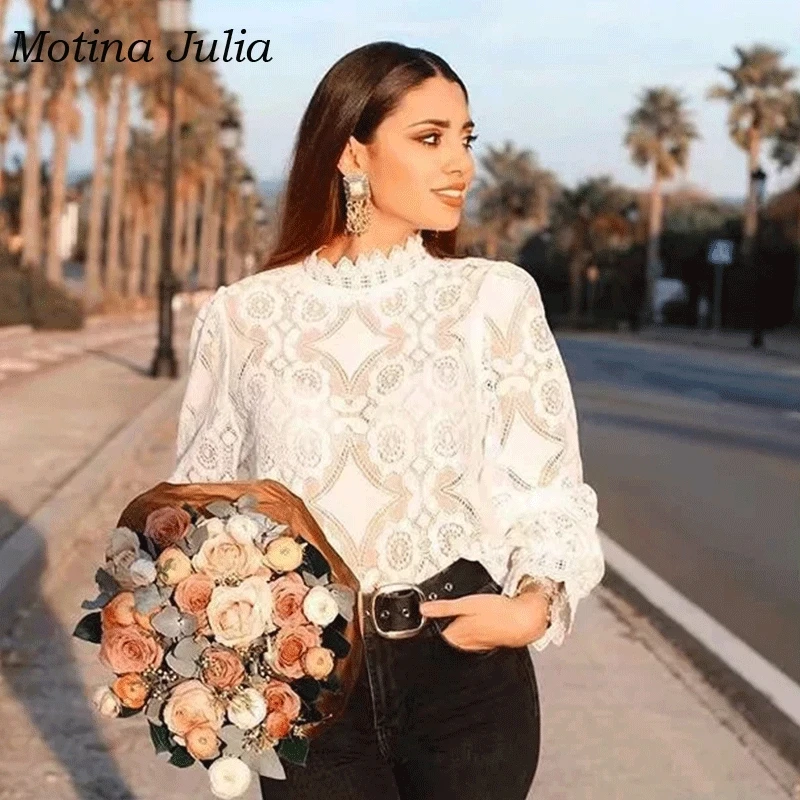 Motina Julia 2019 летние кружевные блузки с цветами рубашка кружевная юбка длинным