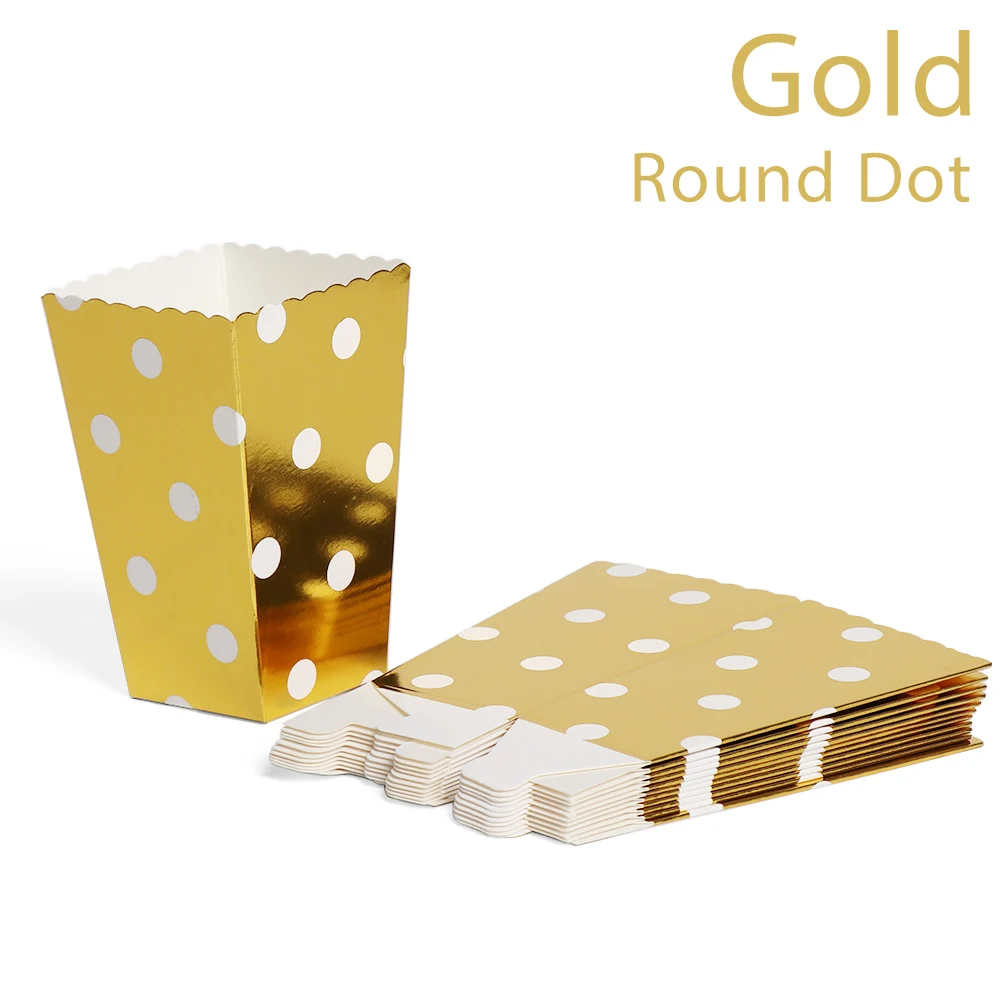 Round Dot Gold 12 шт. розовые Золотые Коробки для попкорна, сумки для детской вечеринки, коробки, свадьба, день рождения, Декор, товары для фильмов, сумки для попкорна, вечерние принадлежности - Цвет: Round Dot Gold