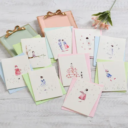 

9pcs watercolor girl cards mini gift cards children's day cards girl small greeting birthday cards