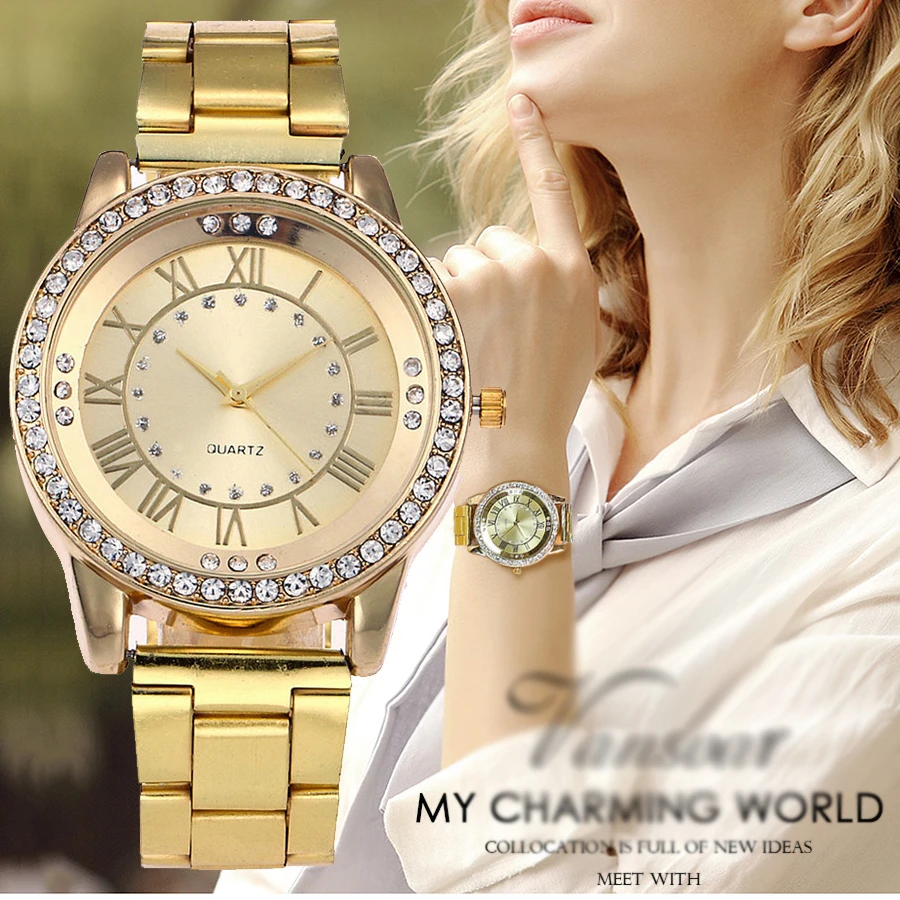 

Fashion Luxury Watches Women Gold Watches Crystal Watches Women Stainless Steel Quartz Wristwatches Female Watch Clock 2020