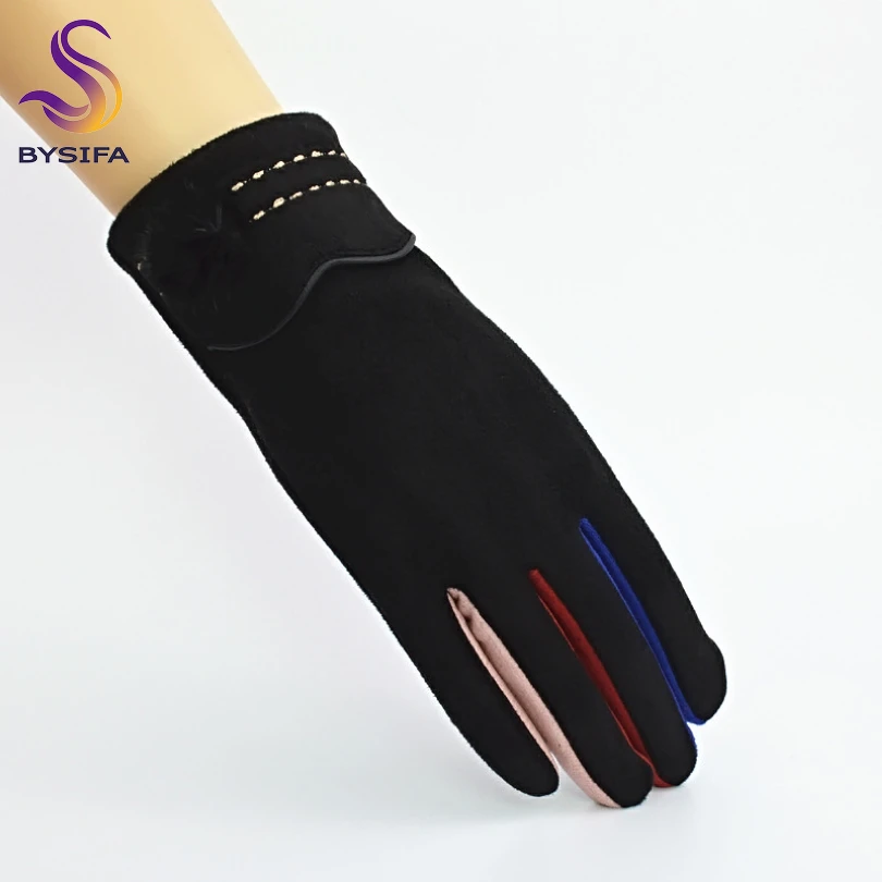 Женские замшевые перчатки [BYSIFA] зимние цветные варежки бархатные теплые женские