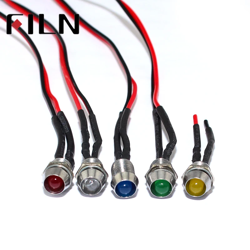 FILN 50pcs Led light pilot lamp pre-wired effects 5V 12V 24V 220V LED 8mm signal indicator led with 20cm wire |