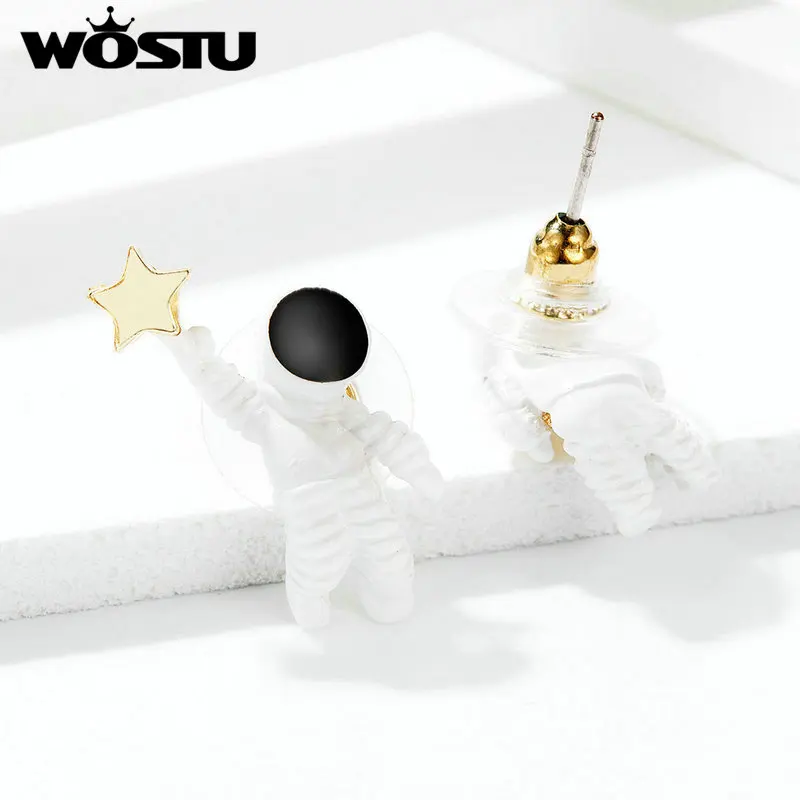 WOSTU, креативный дизайн, звездное небо, Космическая Звезда, асимметричный астронавт, маленькие серьги-гвоздики для женщин, девушек, корейский стиль, ювелирные изделия FOE034