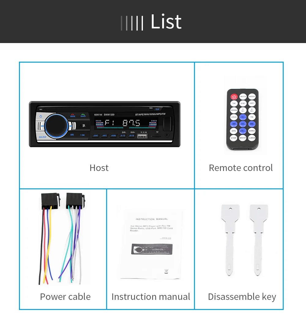 LaBo Авторадио SWM-530 12 В в автомобиля Радио Bluetooth 1 din стерео S AUX-IN FM/USB/приемник MP3 мультимедийный плеер автомобиля аудио