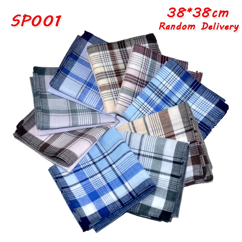 SP001 10 шт./лот Полосатый плед мужские вечерние платок 40*40 см хлопок тканевый носовой платок свадебные носовые платки Рождество унисекс Карманный квадратный - Цвет: SP001