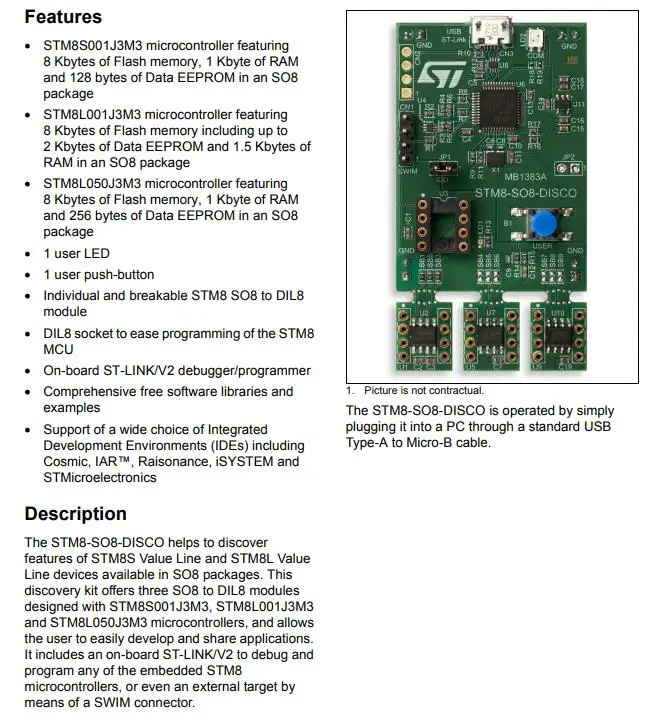 1 шт. x STM8-SO8-DISCO набор для обнаружения макетная плата с STM8L001J3, STM8L050J3, STM8S001J3 MCUs