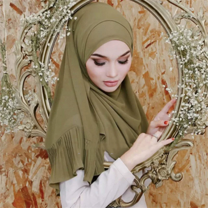 70*185CM Muslim Women Headscarf Plain Chiffon Crinkle Hijab Islamic foulard Shawls and Wraps femme musulman Arab Head Scarves |