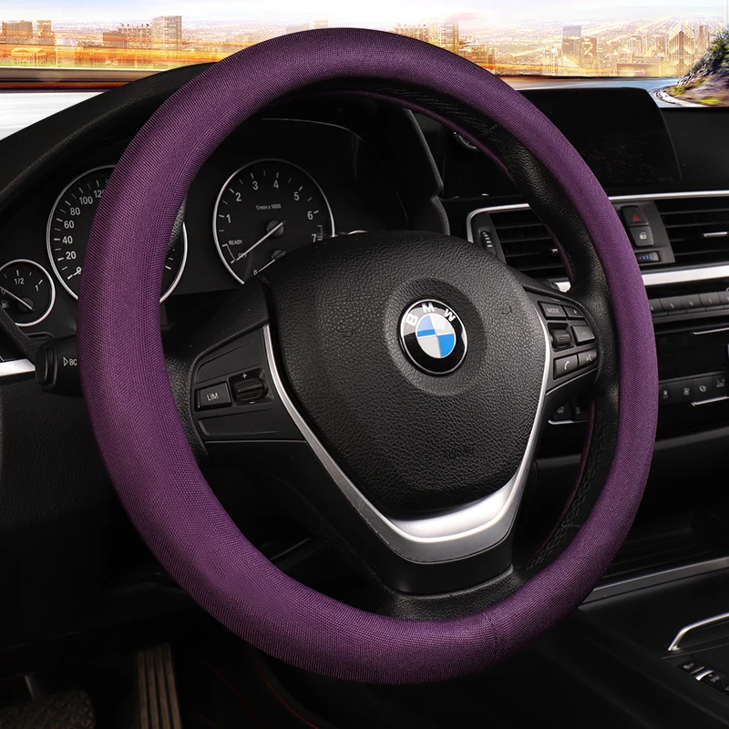 

KKYSYELVA 38cm Auto Steering-Wheel Black Car Styling Steering Wheel Cover Leather Steering Covers Car Interior Accessories