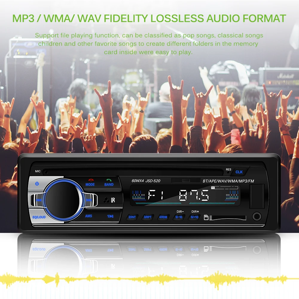 Автомобильный радиоприемник Onever 60WX4, Bluetooth, автомобильный стерео In-Dash, 1 Din, FM, MP3, Aux, входной приемник, SD, USB, MP3, MMC, WMA, автомобильный радиоприемник, 12 В