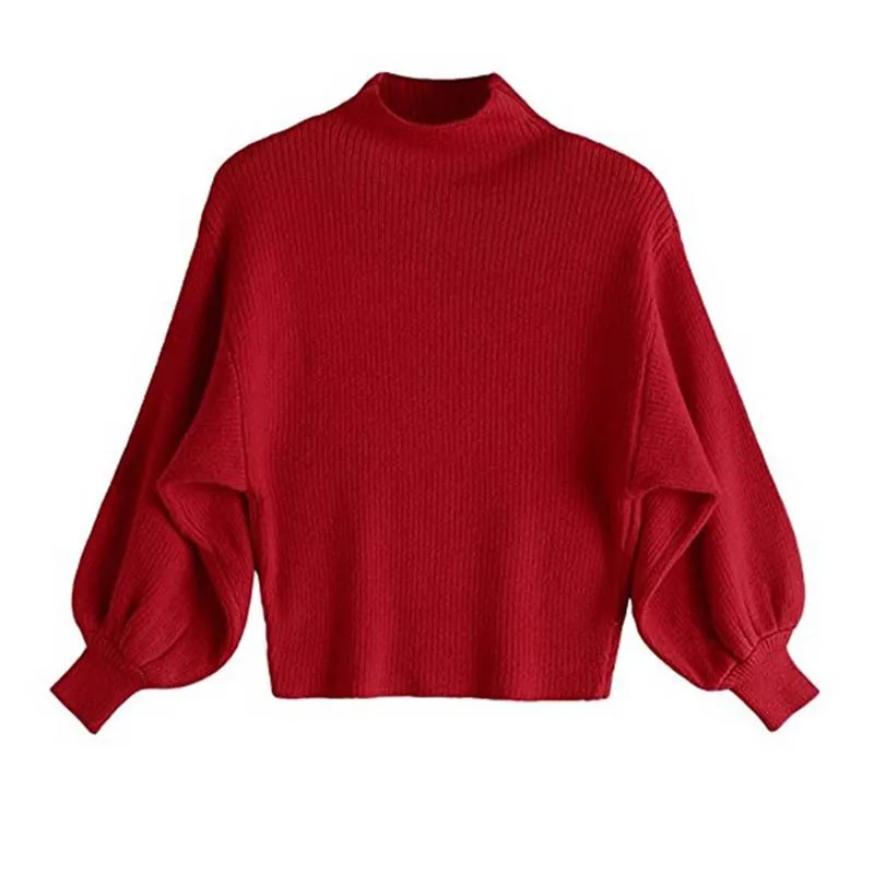Venlilulu Autumn Winter Turtleneck Sweater Women Puff Sleeve Female Pullover Loose Knitted Lantern Sweaters Tops | Женская одежда