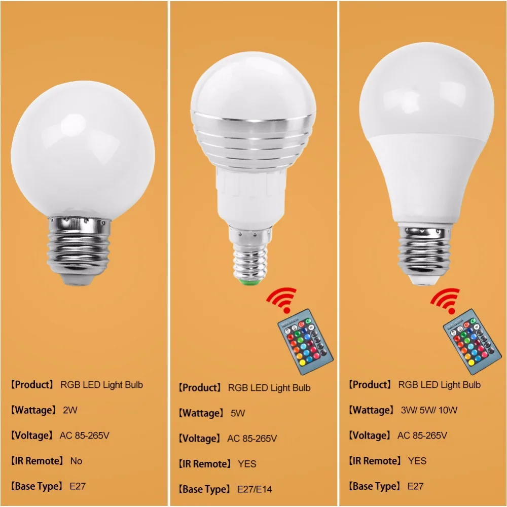 Светодиодный светильник E27 E14 RGB 3 Вт 5 10 цветной с волшебным пятном и дистанционным