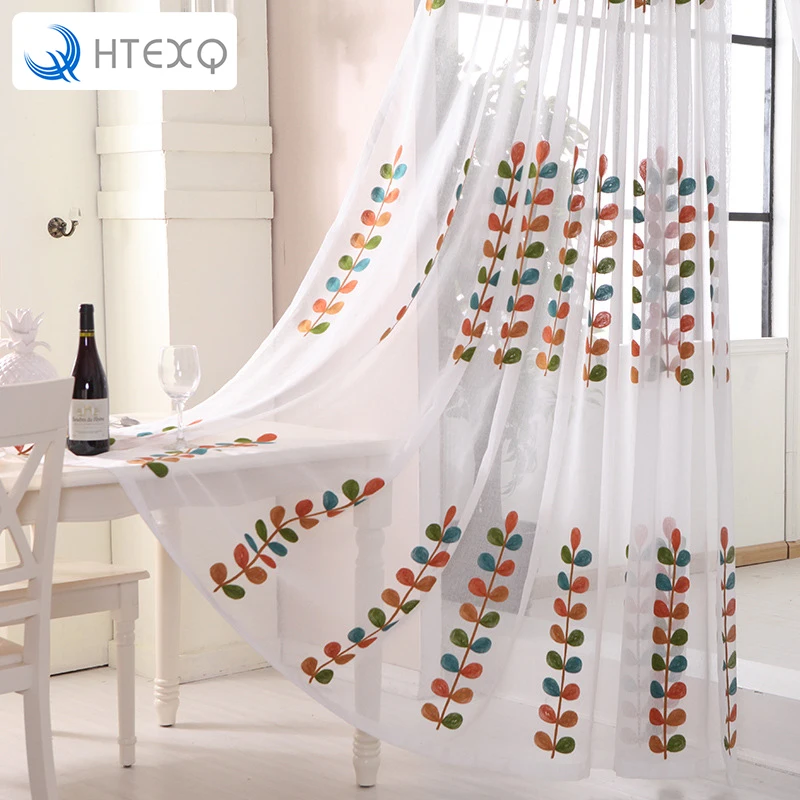HTEXQ Цветочные тюлевые занавески для кухни гостиной синие оранжевые зеленые