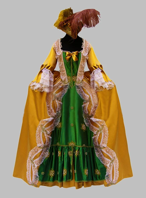 

Deluxe Yellow and Green Marie Antoinette Victorian Era Dress Venice Carnival Costume Party Dress Cosplay Dress