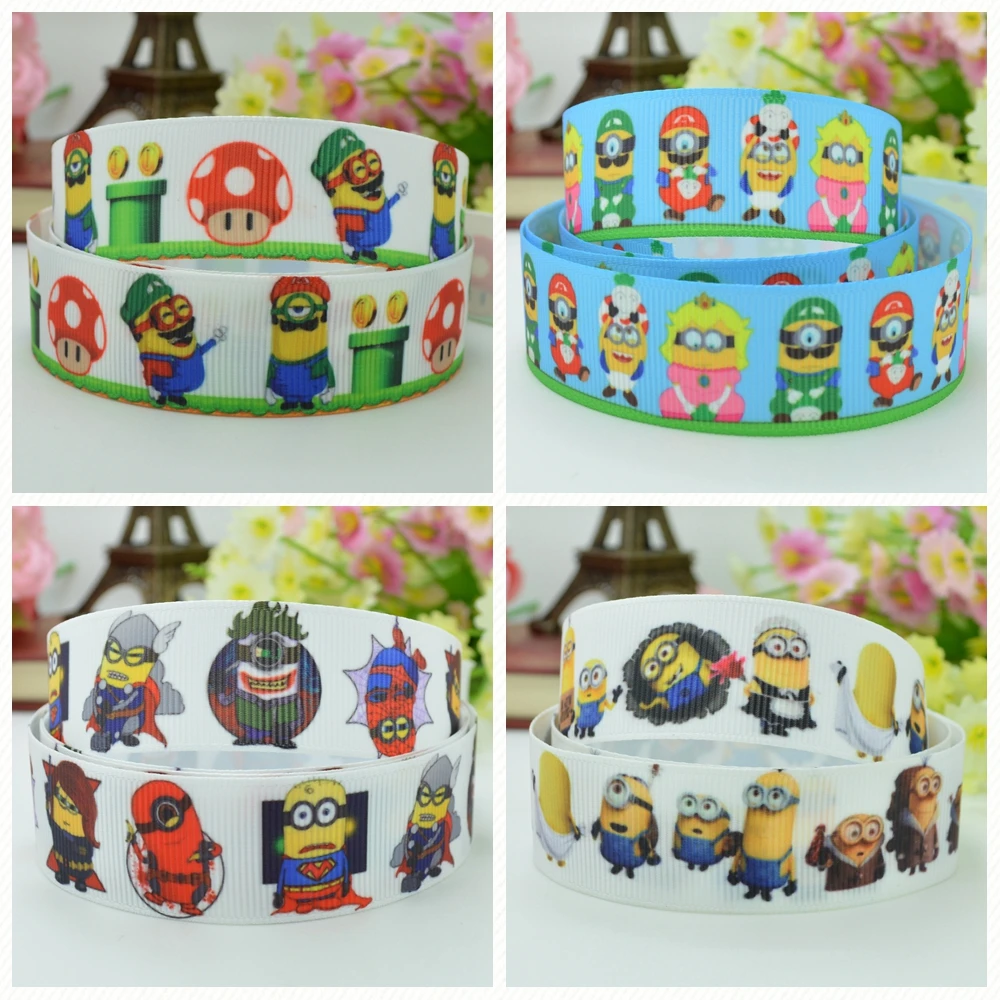 DUWES 7/8 &quot22 мм 2 5 10 20 50 ярдов Миньоны мультфильм напечатанный grosgrain лента бант для