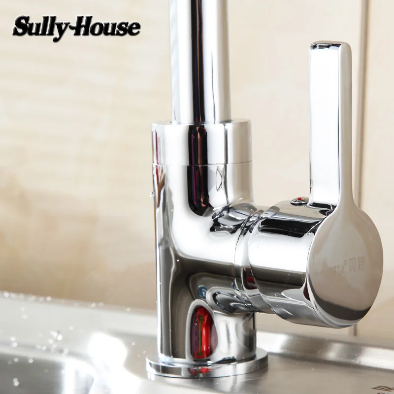 Sully House High-quality Brass Kitchen Sink Faucet Faucets Triangle valve Hoses Hot and Cold Water Single hole handle | Обустройство