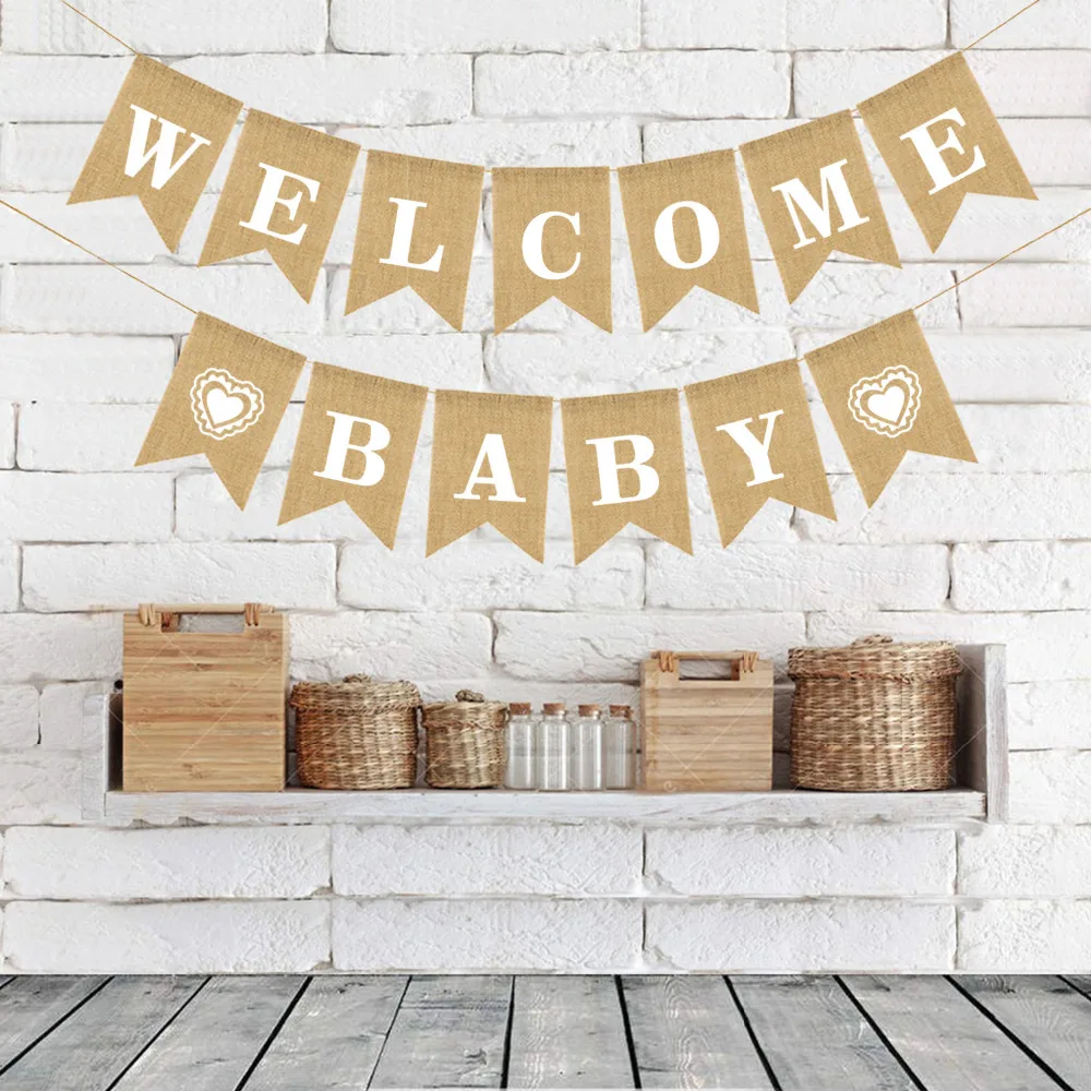 Добро пожаловать Baby Burlap баннер винтажные вечерние украшения Душ|Флажки вымпелы и
