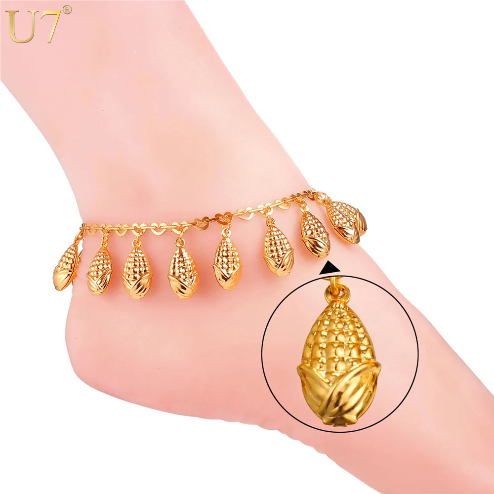 

U7 Fashion Foot Bracelet For Women Gold/Silver Color Summer Foot Jewelry Barefoot Sandals Cute Corn Anklets A309
