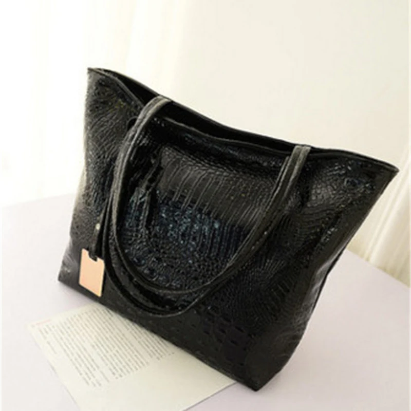 Модная повседневная женская сумка с крокодиловым узором большая для покупок W3-004