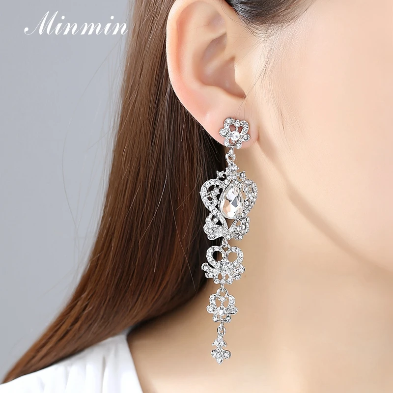 Minmin Blue / White Butterfly Crystal Earrings for Women Top Quality Jewelry Drop Long Wedding EH163 | Украшения и аксессуары
