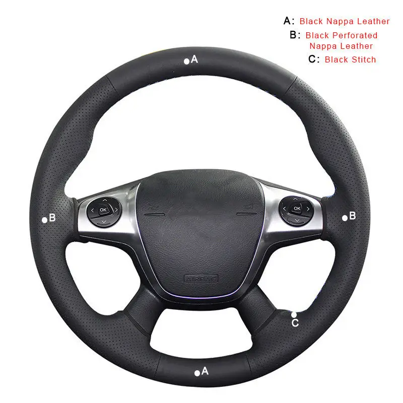 Top Layer Leather Автомобильная оплетка на руль для Ford Focus 3 2012- KUGA Escape 2013- C-MAX 2011- автостайлинг - Название цвета: Top Layer Leather