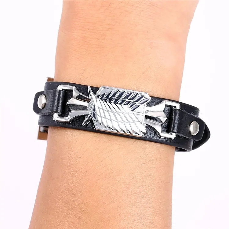 J Store аниме атака на Титанов серебряный сплав Scout Regiment браслет 26 см из искусственной кожи браслет для косплея ювелирные изделия Pulsera