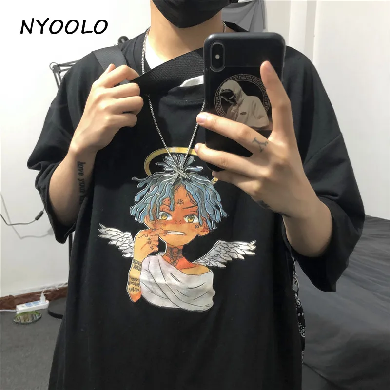 NYOOLO Harajuku Винтажная Футболка с принтом крыльев Ангела летняя уличная свободная