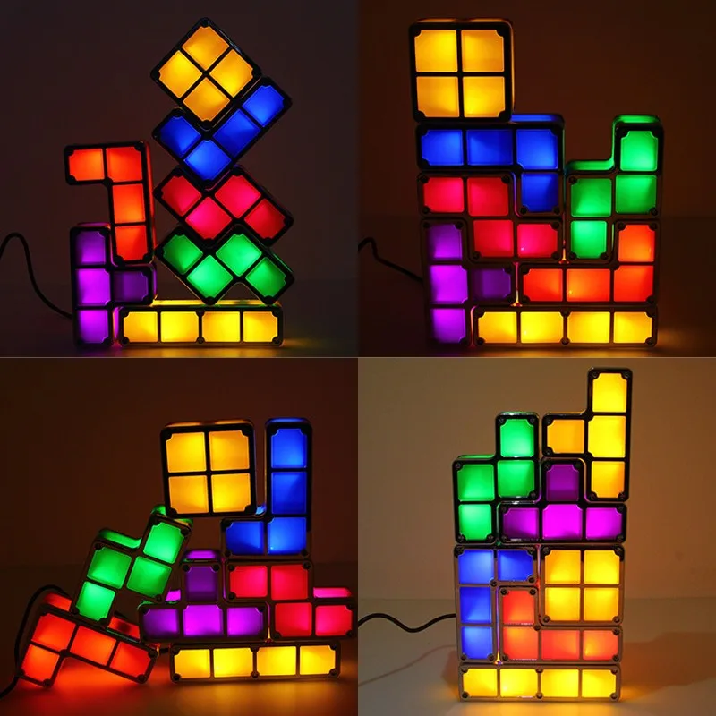 Creative Stackable Color DIY Tetris Puzzle LED Night Light Children's Retro Game Tower Holiday Gift Decoration Table Lamp | Освещение