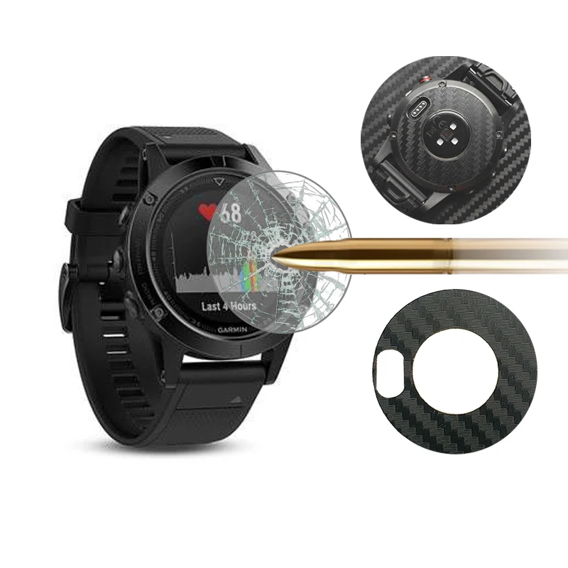 Защитная пленка из закаленного стекла для часов Garmin Fenix 5 углеродного волокна с