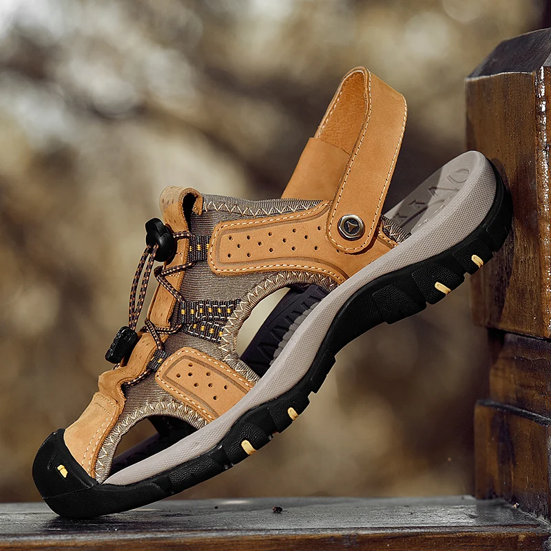 Мужские повседневные дышащие кожаные туфли мужские летние теннисные сандалии