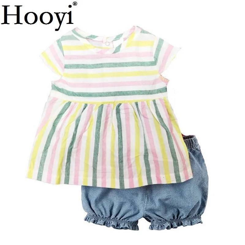 

Hooyi Baby Girls Dress Clothes Suit Stripe Newborn Jumpsuits Girl's Blouse Pants Children T-Shirt Panties Toddler Outfit 0-2Year