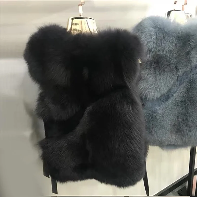 FXFURS женский жилет из натурального Лисьего меха, женский зимний Осенний жилет из натурального Лисьего меха, пальто, Модный женский жилет из натурального меха, женский жилет - Цвет: dark grey
